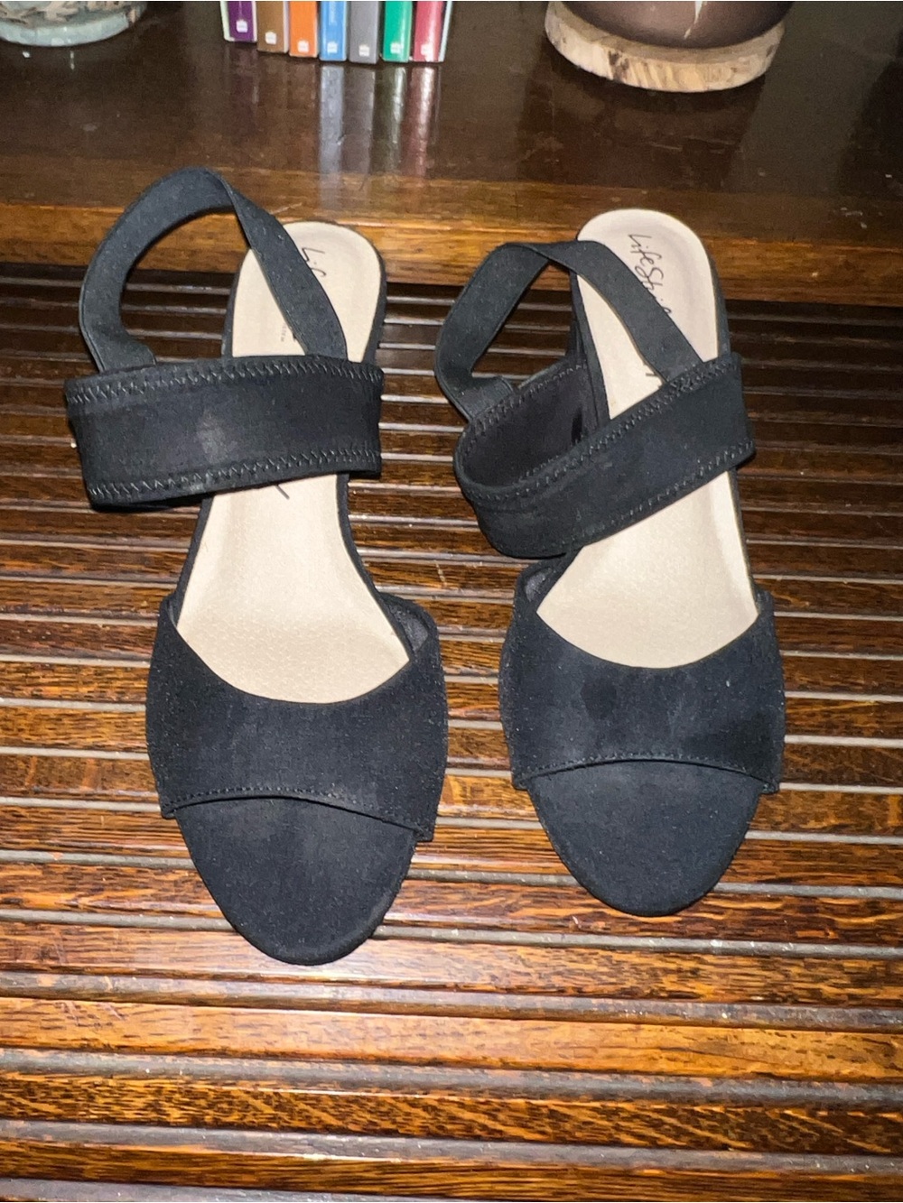 Life Stride Black Open-Toe Slingback Sandals